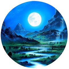 Bright Full Moon Painting Landscapes Scenery Nature Wooden Bottle Opener (round) by Ndabl3x