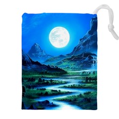 Bright Full Moon Painting Landscapes Scenery Nature Drawstring Pouch (4xl) by Ndabl3x