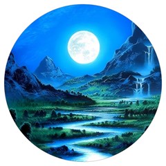 Bright Full Moon Painting Landscapes Scenery Nature Round Trivet by Ndabl3x