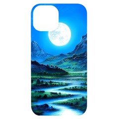 Bright Full Moon Painting Landscapes Scenery Nature Iphone 14 Black Uv Print Case by Ndabl3x