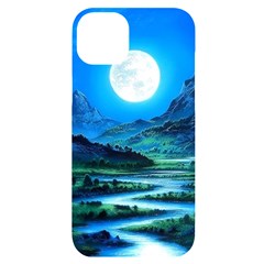 Bright Full Moon Painting Landscapes Scenery Nature Iphone 14 Plus Black Uv Print Case by Ndabl3x