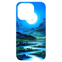 Bright Full Moon Painting Landscapes Scenery Nature Iphone 14 Pro Black Uv Print Case by Ndabl3x