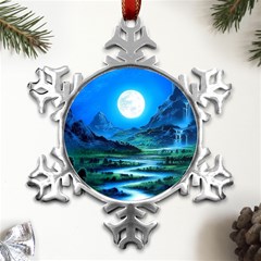 Bright Full Moon Painting Landscapes Scenery Nature Metal Small Snowflake Ornament by Ndabl3x