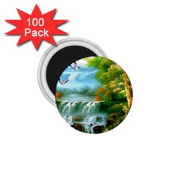 Paradise Forest Painting Bird Deer Waterfalls 1 75  Magnets (100 Pack)  by Ndabl3x