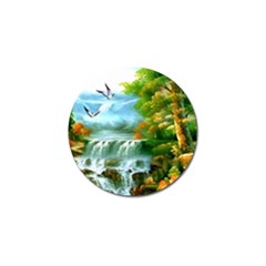 Paradise Forest Painting Bird Deer Waterfalls Golf Ball Marker by Ndabl3x