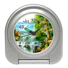 Paradise Forest Painting Bird Deer Waterfalls Travel Alarm Clock by Ndabl3x