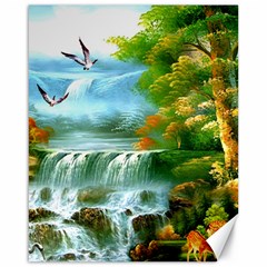 Paradise Forest Painting Bird Deer Waterfalls Canvas 16  X 20  by Ndabl3x