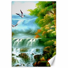 Paradise Forest Painting Bird Deer Waterfalls Canvas 20  X 30  by Ndabl3x