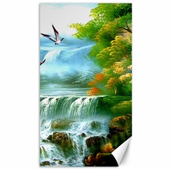 Paradise Forest Painting Bird Deer Waterfalls Canvas 40  X 72 