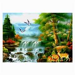 Paradise Forest Painting Bird Deer Waterfalls Large Glasses Cloth by Ndabl3x