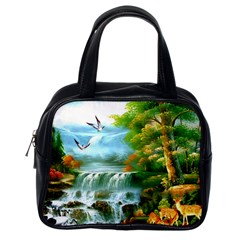 Paradise Forest Painting Bird Deer Waterfalls Classic Handbag (one Side) by Ndabl3x