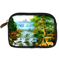 Paradise Forest Painting Bird Deer Waterfalls Digital Camera Leather Case by Ndabl3x