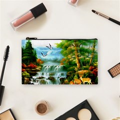 Paradise Forest Painting Bird Deer Waterfalls Cosmetic Bag (small) by Ndabl3x