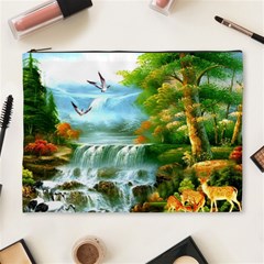 Paradise Forest Painting Bird Deer Waterfalls Cosmetic Bag (xl) by Ndabl3x