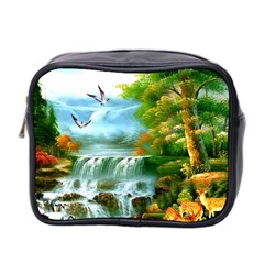 Paradise Forest Painting Bird Deer Waterfalls Mini Toiletries Bag (two Sides) by Ndabl3x