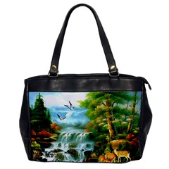 Paradise Forest Painting Bird Deer Waterfalls Oversize Office Handbag