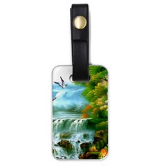 Paradise Forest Painting Bird Deer Waterfalls Luggage Tag (one Side) by Ndabl3x