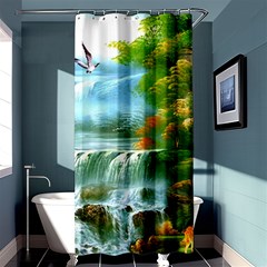 Paradise Forest Painting Bird Deer Waterfalls Shower Curtain 36  X 72  (stall)  by Ndabl3x