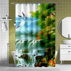 Paradise Forest Painting Bird Deer Waterfalls Shower Curtain 48  X 72  (small)  by Ndabl3x