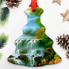 Paradise Forest Painting Bird Deer Waterfalls Ornament (christmas Tree)  by Ndabl3x