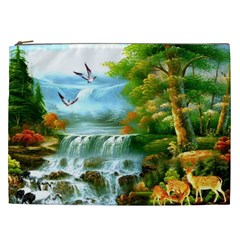 Paradise Forest Painting Bird Deer Waterfalls Cosmetic Bag (xxl) by Ndabl3x