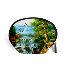 Paradise Forest Painting Bird Deer Waterfalls Accessory Pouch (small) by Ndabl3x