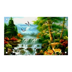 Paradise Forest Painting Bird Deer Waterfalls Banner And Sign 5  X 3  by Ndabl3x