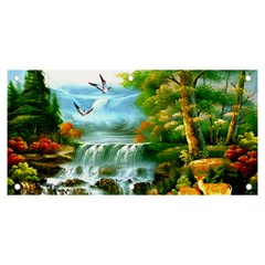 Paradise Forest Painting Bird Deer Waterfalls Banner And Sign 6  X 3  by Ndabl3x