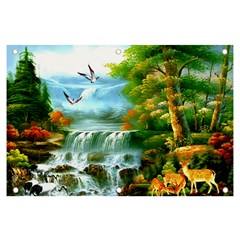 Paradise Forest Painting Bird Deer Waterfalls Banner And Sign 6  X 4  by Ndabl3x