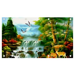 Paradise Forest Painting Bird Deer Waterfalls Banner And Sign 7  X 4  by Ndabl3x