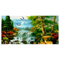 Paradise Forest Painting Bird Deer Waterfalls Banner And Sign 8  X 4  by Ndabl3x