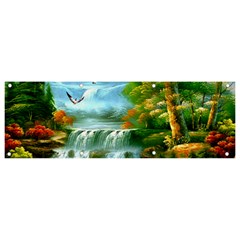 Paradise Forest Painting Bird Deer Waterfalls Banner And Sign 9  X 3  by Ndabl3x