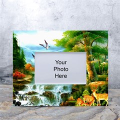 Paradise Forest Painting Bird Deer Waterfalls White Tabletop Photo Frame 4 x6  by Ndabl3x