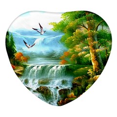 Paradise Forest Painting Bird Deer Waterfalls Heart Glass Fridge Magnet (4 Pack) by Ndabl3x