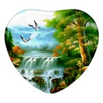 Paradise Forest Painting Bird Deer Waterfalls Heart Glass Fridge Magnet (4 pack) Front