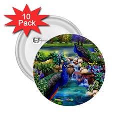 Peacocks In Garden 2 25  Buttons (10 Pack)  by Ndabl3x