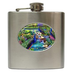 Peacocks In Garden Hip Flask (6 Oz) by Ndabl3x