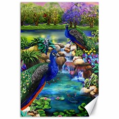 Peacocks In Garden Canvas 12  X 18  by Ndabl3x