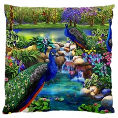 Peacocks In Garden Large Cushion Case (one Side) by Ndabl3x