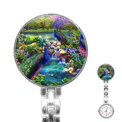 Peacocks In Garden Stainless Steel Nurses Watch by Ndabl3x