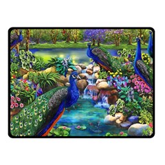 Peacocks In Garden Two Sides Fleece Blanket (small) by Ndabl3x