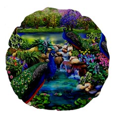 Peacocks In Garden Large 18  Premium Flano Round Cushions by Ndabl3x