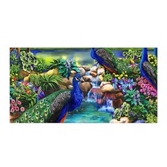 Peacocks In Garden Satin Wrap 35  X 70  by Ndabl3x