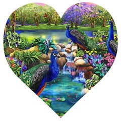 Peacocks In Garden Wooden Puzzle Heart by Ndabl3x