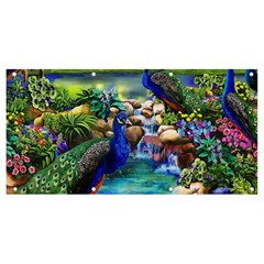 Peacocks In Garden Banner And Sign 8  X 4  by Ndabl3x