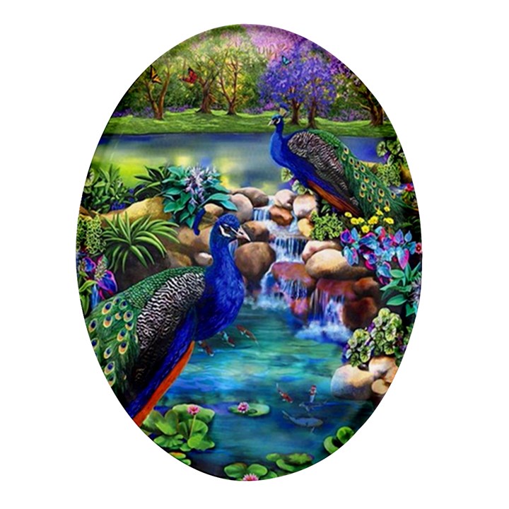 Peacocks In Garden Oval Glass Fridge Magnet (4 pack)