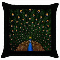 Peacock Feathers Tail Green Beautiful Bird Throw Pillow Case (black) by Ndabl3x