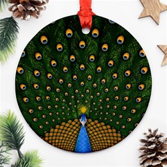 Peacock Feathers Tail Green Beautiful Bird Round Ornament (two Sides) by Ndabl3x