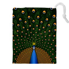 Peacock Feathers Tail Green Beautiful Bird Drawstring Pouch (4xl) by Ndabl3x