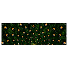 Peacock Feathers Tail Green Beautiful Bird Banner And Sign 12  X 4  by Ndabl3x